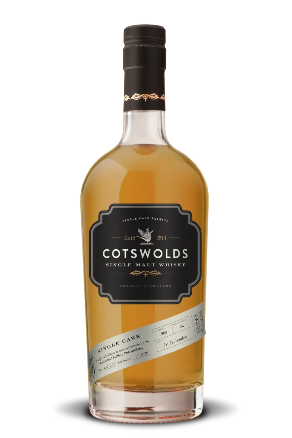Cotswolds 12th Birthday Single Malt Whisky 50% Bourbonvat 182 Flessen